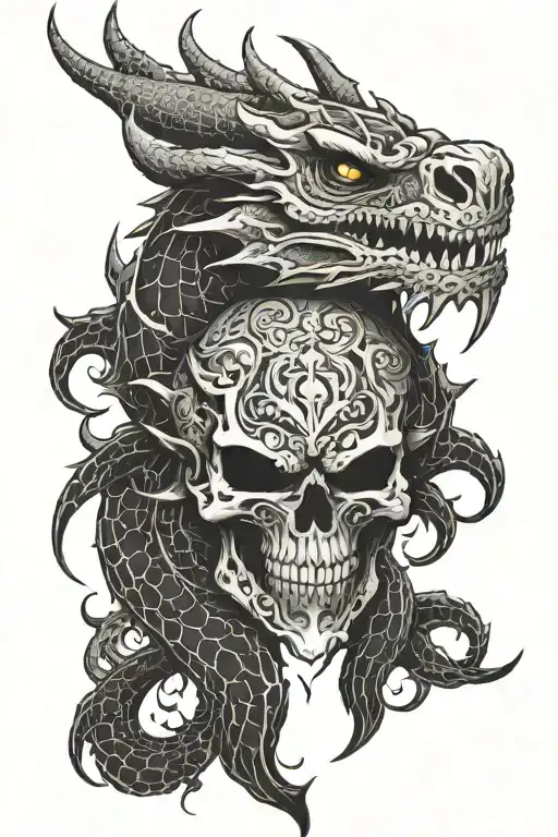  The black dragon around the skull of the demon mask they tattoo design idea
