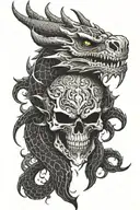  The black dragon around the skull of the demon mask they tattoo design idea
