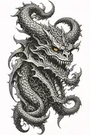  The black dragon around the skull of the demon mask they tattoo design idea