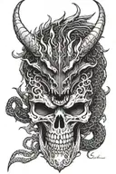  The black dragon around the skull of the demon mask they tattoo design idea