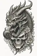  The black dragon around the skull of the demon mask they tattoo design idea
