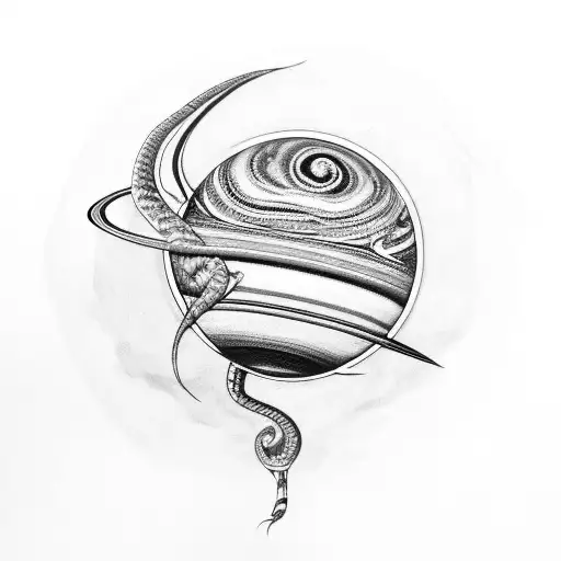 saturn with a snake wrapped around tattoo design idea