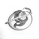 saturn with a snake wrapped around tattoo design idea