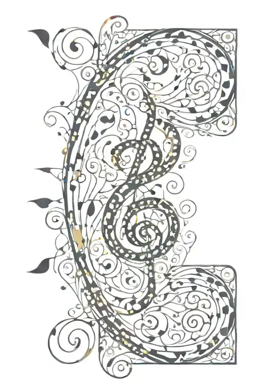 An abstract art piece inspired by music, with intricate filigree details tattoo design idea