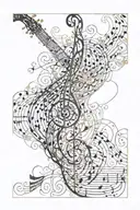 An abstract art piece inspired by music, with intricate filigree details and faces tattoo design idea
