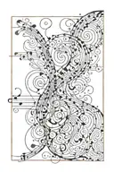 An abstract art piece inspired by music, with intricate filigree details and faces tattoo design idea
