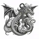 A guitar merging with a dragon, symbolizing power and passion for music tattoo design idea