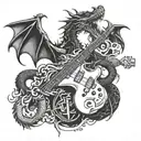 A guitar merging with a dragon, symbolizing power and passion for music tattoo design idea