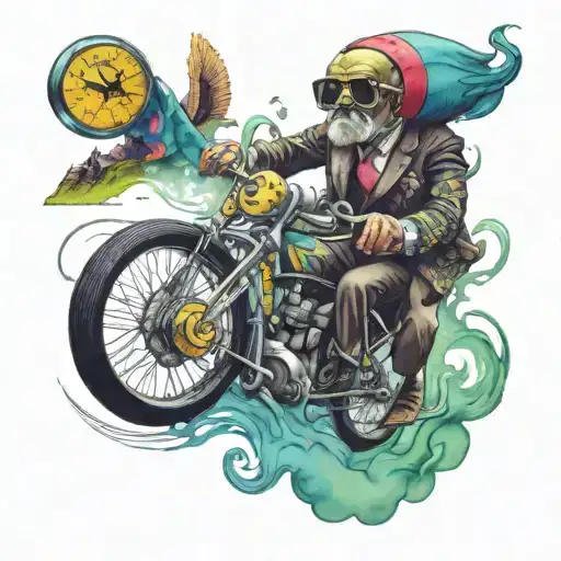 Albert Hoffmann on bike lsd acid trip tattoo design idea
