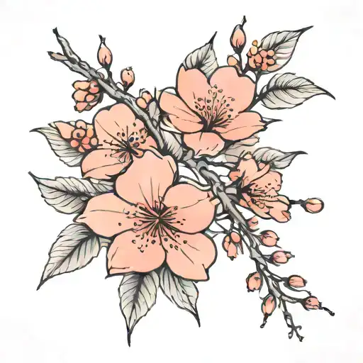 minimal line art design cherry blossom tree branch. wrap up outa calf. feminine sexy light shading  tattoo design idea
