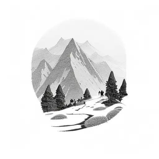 A silhouette of Molly walking along a mountain ridge tattoo design idea