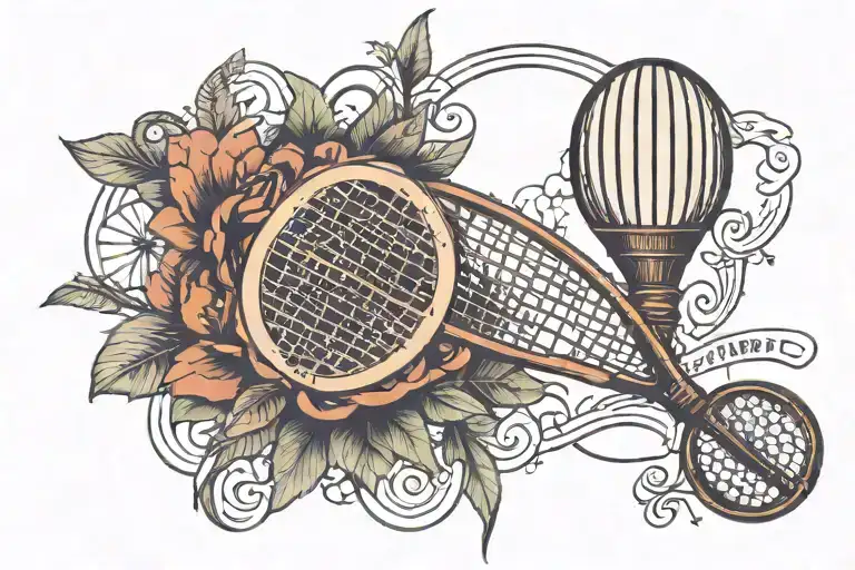 A tattoo of a badminton racket and shuttlecock with a poetic quote interwoven with each other tattoo design idea