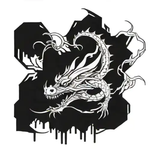 A futuristic Japanese dragon blending traditional and cyberpunk elements tattoo design idea