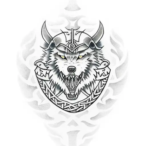 fenrir viking norse wolf with bindings traditional hand poke design tattoo design idea