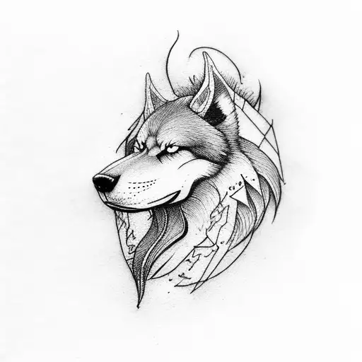 fenrir viking norse wolf with bindings hand poke side profile tattoo design idea