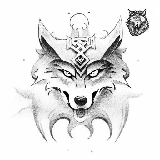 fenrir viking norse wolf with bindings traditional hand poke design tattoo design idea