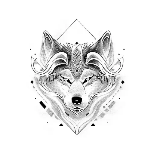 fenrir viking norse wolf with bindings traditional hand poke design tattoo design idea