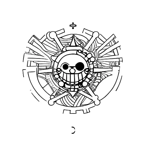 A minimalist tattoo of the One Piece logo combined with a Parisian landmark, like the Eiffel Tower. tattoo design idea