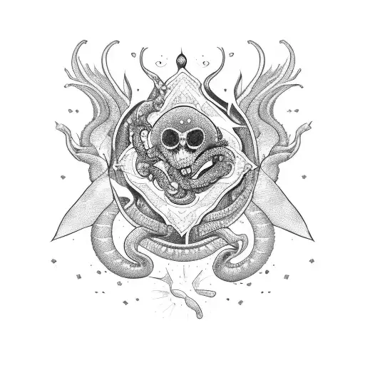 serpente com um sol pontilhado tattoo design idea