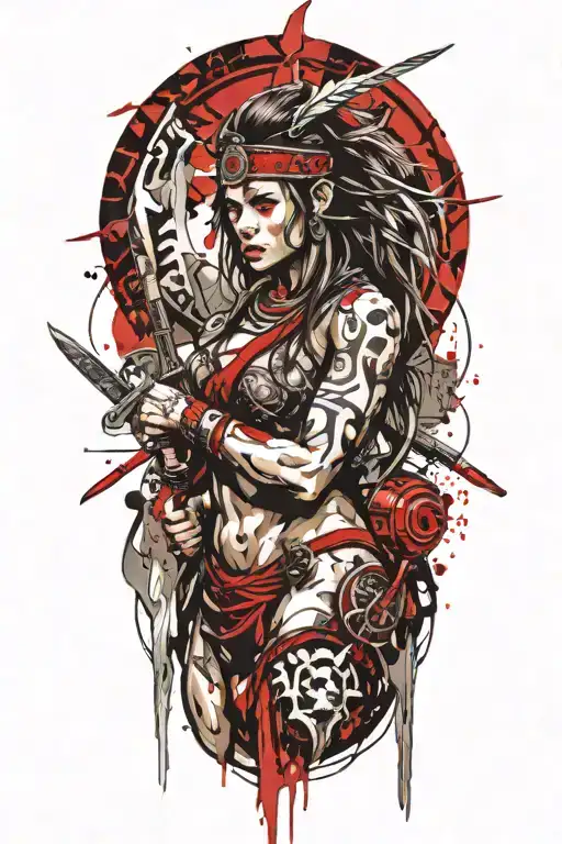 barbarian warrior woman tattoo design idea