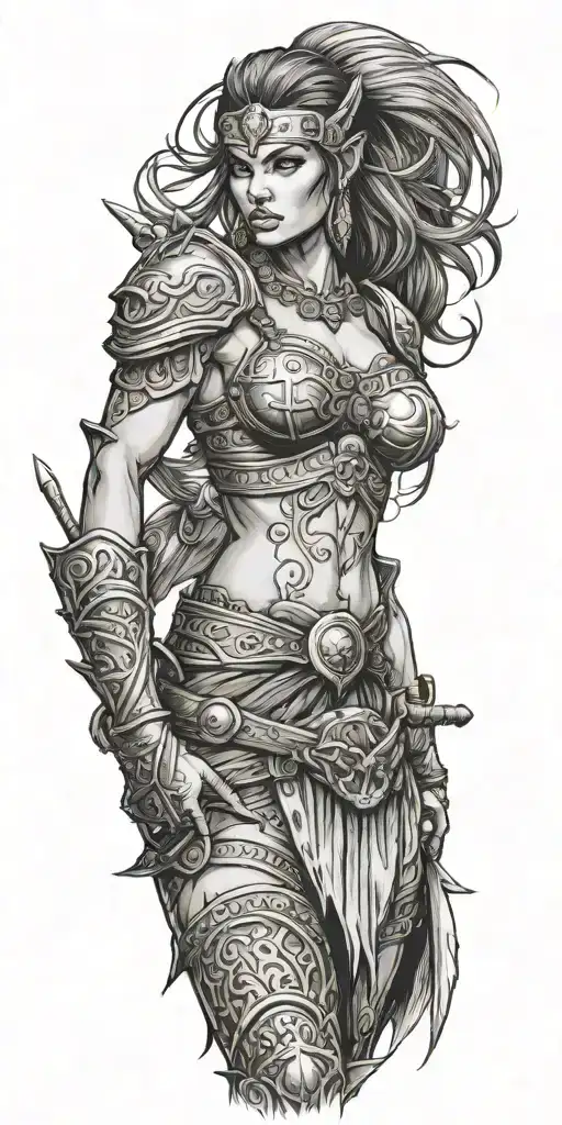 barbarian warrior woman tattoo design idea