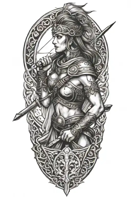 barbarian warrior woman tattoo design idea