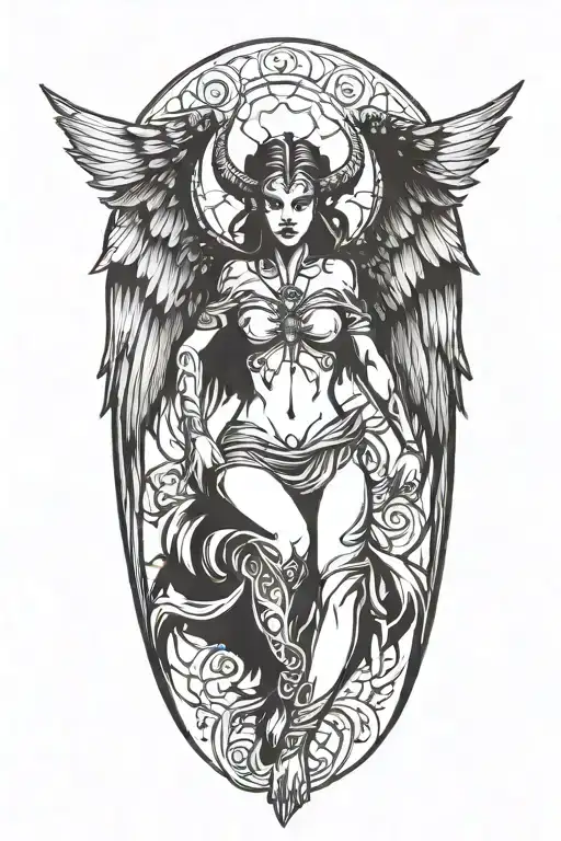 winged female demon siloutte tattoo tattoo design idea