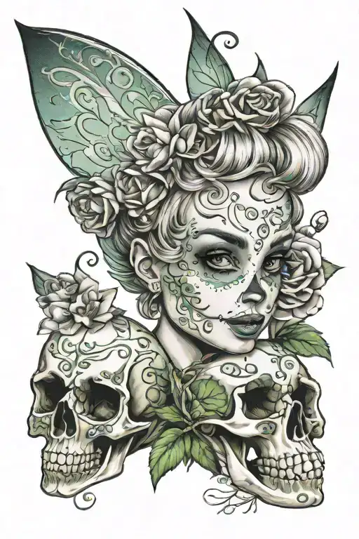 Disney tinkerbell candyskull makeup tattoo design idea