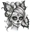 Disney tinkerbell sugar skull makeup black and white  tattoo design idea