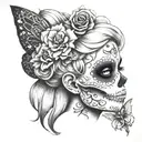 Disney tinkerbell sugar skull makeup black and white  tattoo design idea