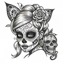 Disney tinkerbell sugar skull makeup black and white  tattoo design idea