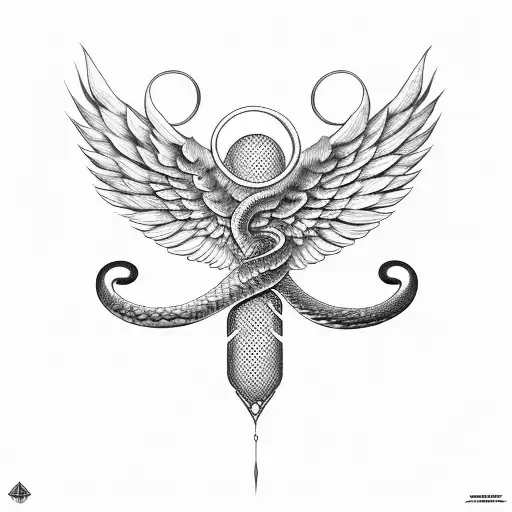 wings and snake tattoo design idea