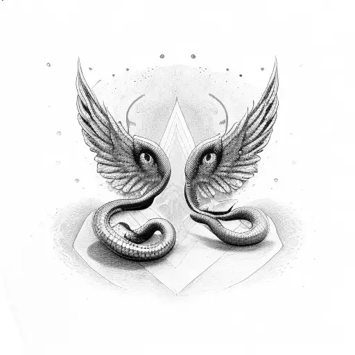 wings with snake down spine tattoo design idea