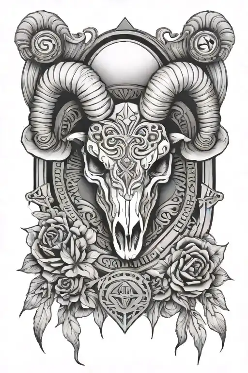 Ram skull and all seeing eye symbol tattoo design idea