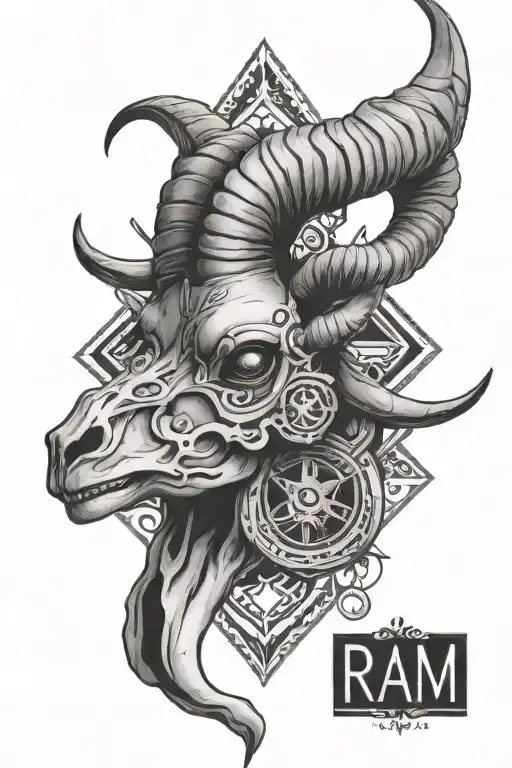 Ram skull and all seeing eye tattoo tattoo design idea