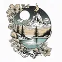 mountain lake infront tattoo design idea