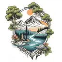 mountain lake infront tattoo design idea