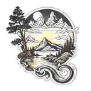 mountain lake infront tattoo design idea