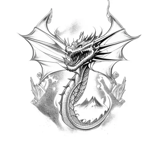 Dragon, Fine line tattoo design idea