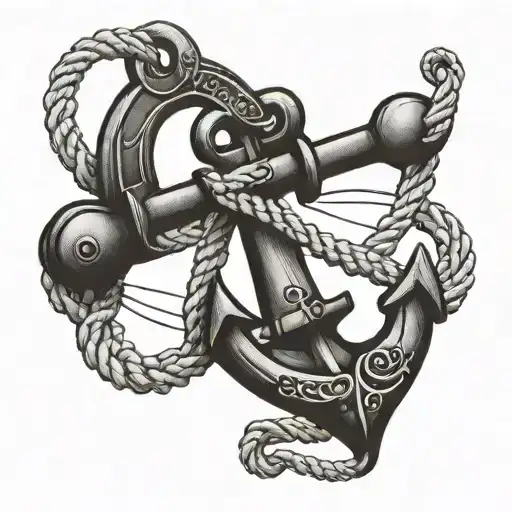tied down anchor on a rope tattoo design idea