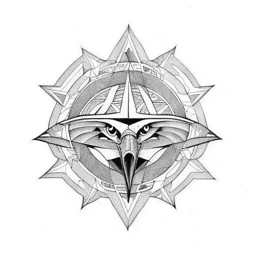 eagles face covering a old pentagram  tattoo design idea