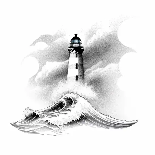 Lighthouse and a wave. one line tattoo design idea