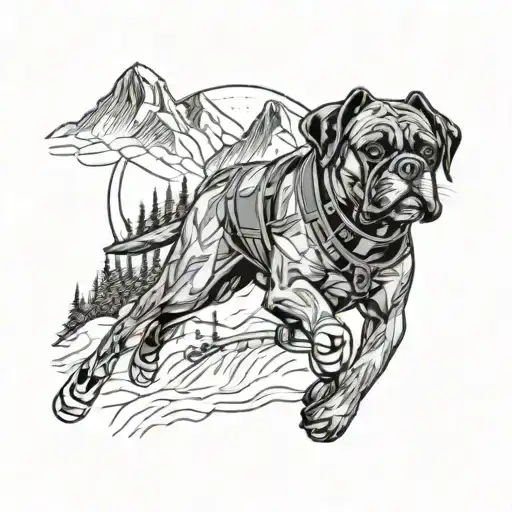 mountains boxer dog skiing baseball tattoo design idea