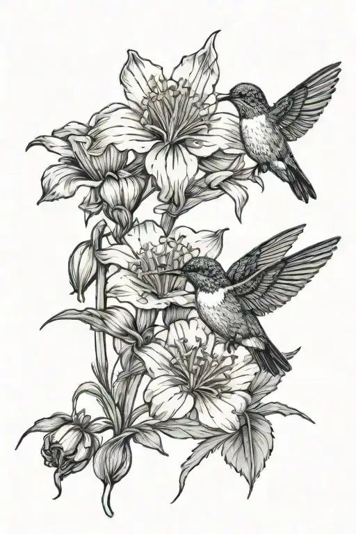  Chaparral clematis and California poppy and  California brittlebush flower and hummingbird tattoo design idea