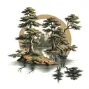 Golf hole in a swamp cypress trees tattoo design idea