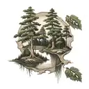 Golf hole in a swamp cypress trees tattoo design idea