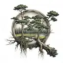 Golf hole in a swamp cypress trees tattoo design idea