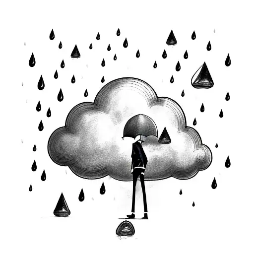 rain cloud umbrella man tattoo design idea