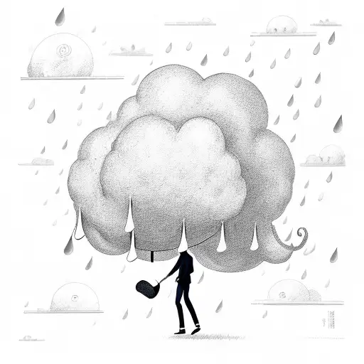 rain cloud umbrella man tattoo design idea