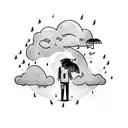 man with umbrella with rain cloud in the distance with small lightning  tattoo design idea